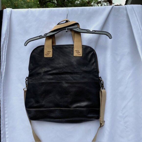 Cynthia Rowley Black Leather Large Tote Bag Black with Tan Straps - Picture 1 of 5